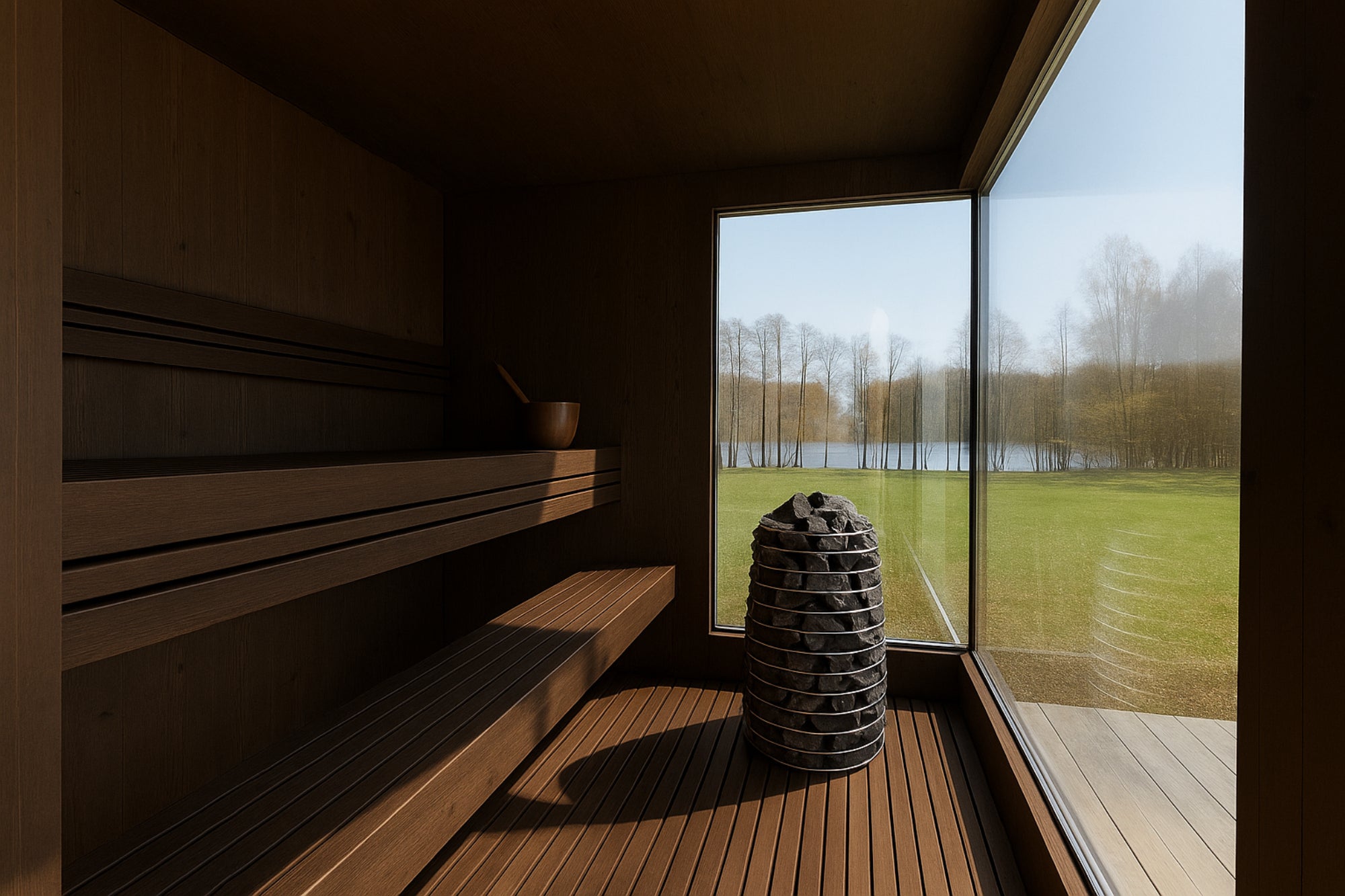 Genevas St. Moritz Light Gray – Luxury Pre-Assembled Outdoor Sauna with Lounge & Shower Cabin