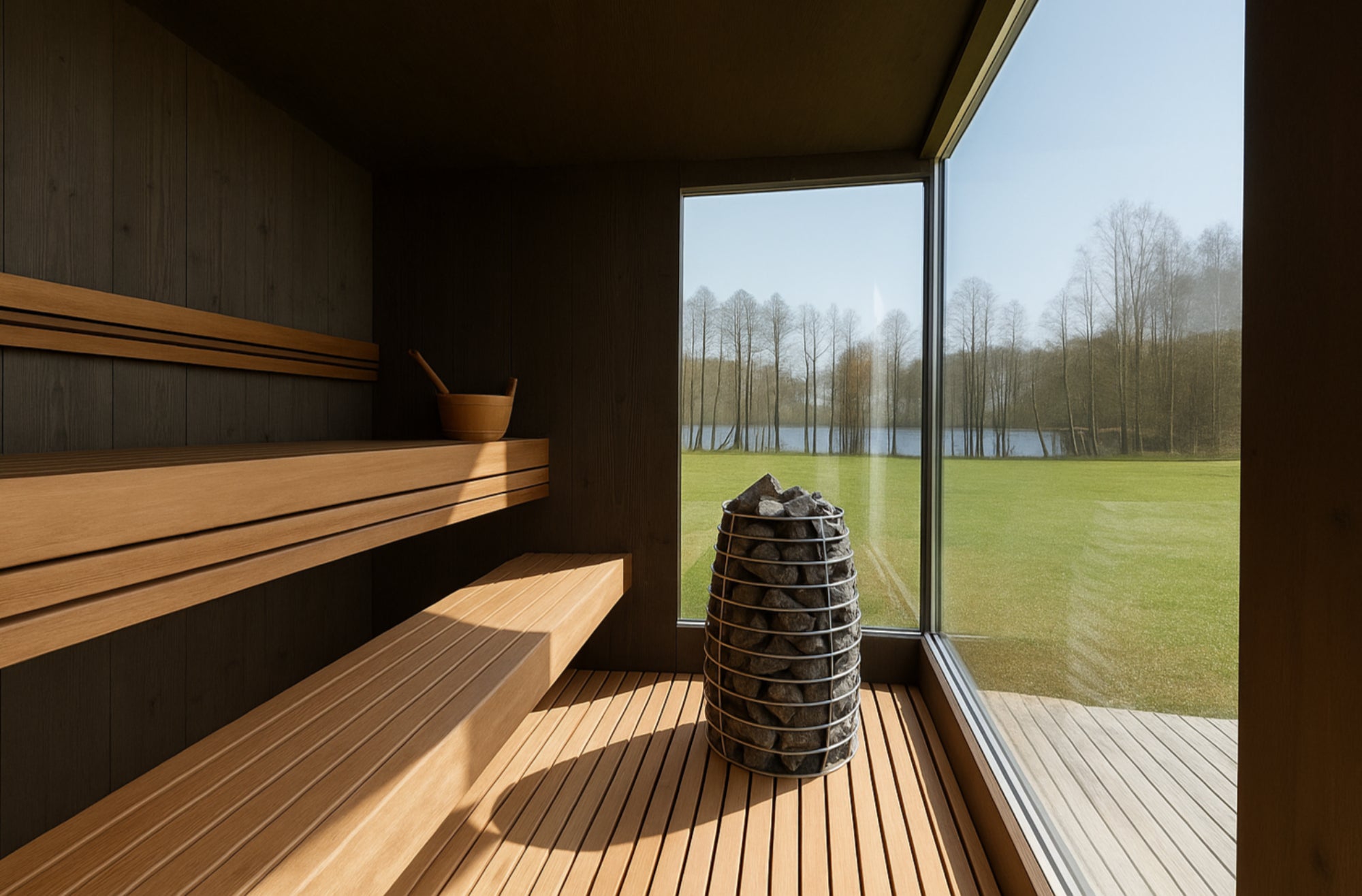 Genevas St. Moritz Light Gray – Luxury Pre-Assembled Outdoor Sauna with Lounge & Shower Cabin