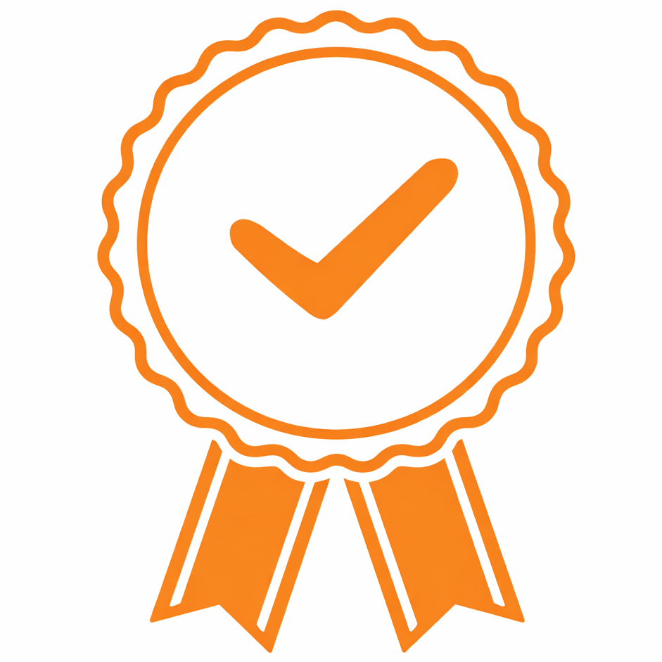 Orange check mark icon on a white background
