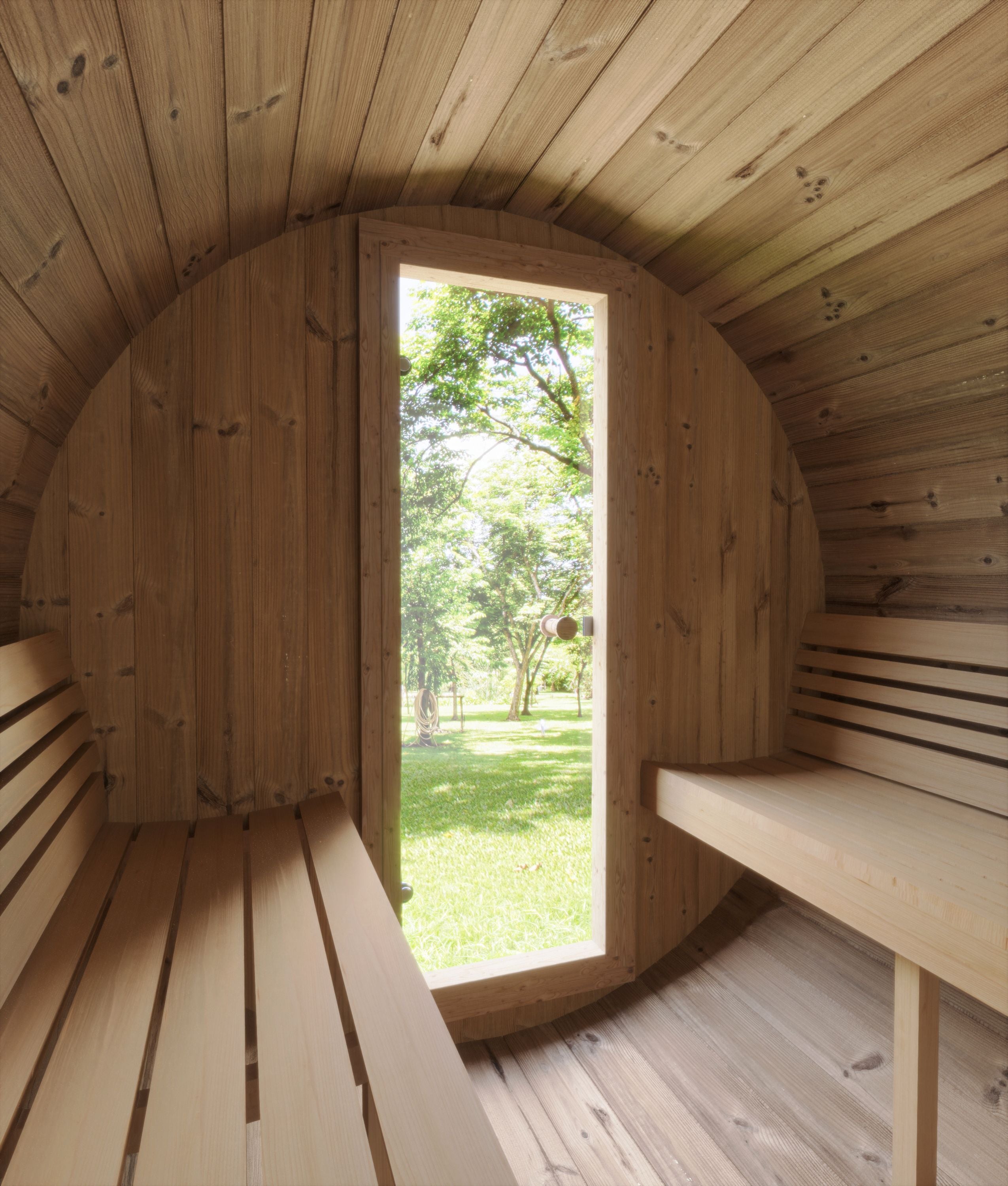 SaunaLife E8 Barrel Sauna | 6 Person Outdoor ERGO Series