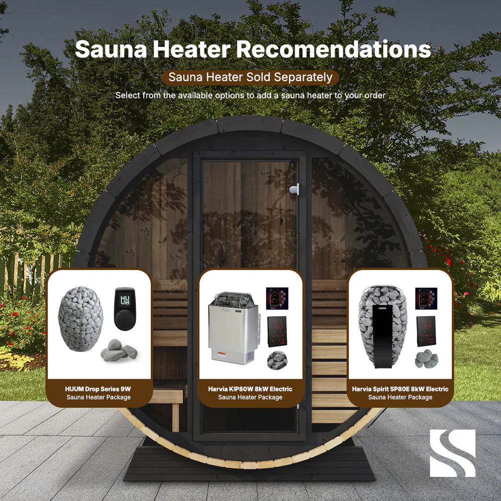 SaunaLife EE6G Barrel Sauna | 4 Person Glass-Front Outdoor