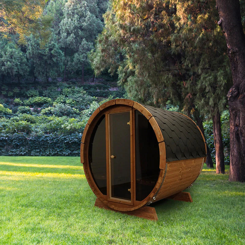 SaunaLife E7G Barrel Sauna | 4 Person Outdoor Glass Front