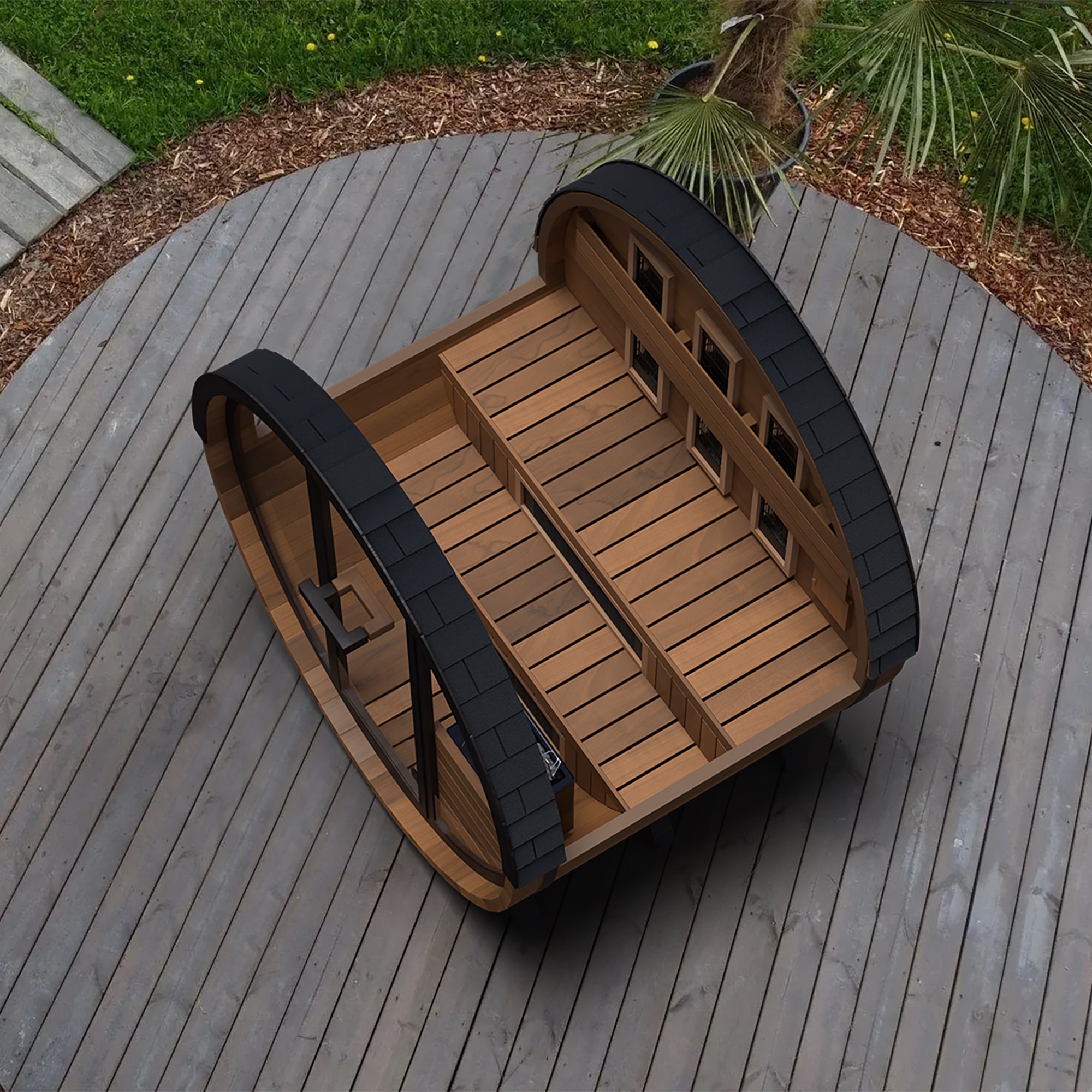 Finnmark FD-6 Outdoor Cedar Barrel Sauna | 4 Person Hybrid Near & Far
