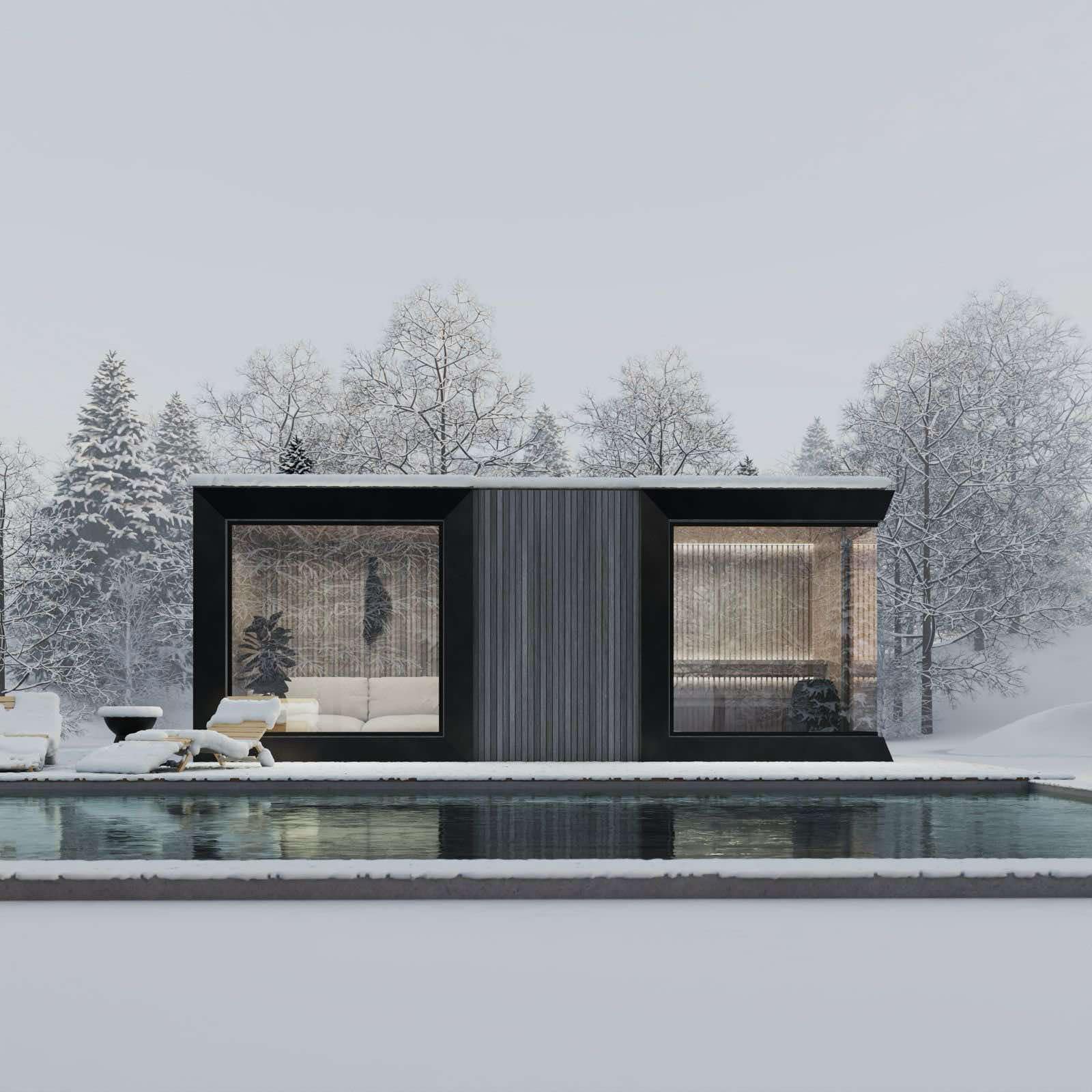 Genevas St. Moritz Light Gray – Luxury Pre-Assembled Outdoor Sauna with Lounge & Shower Cabin