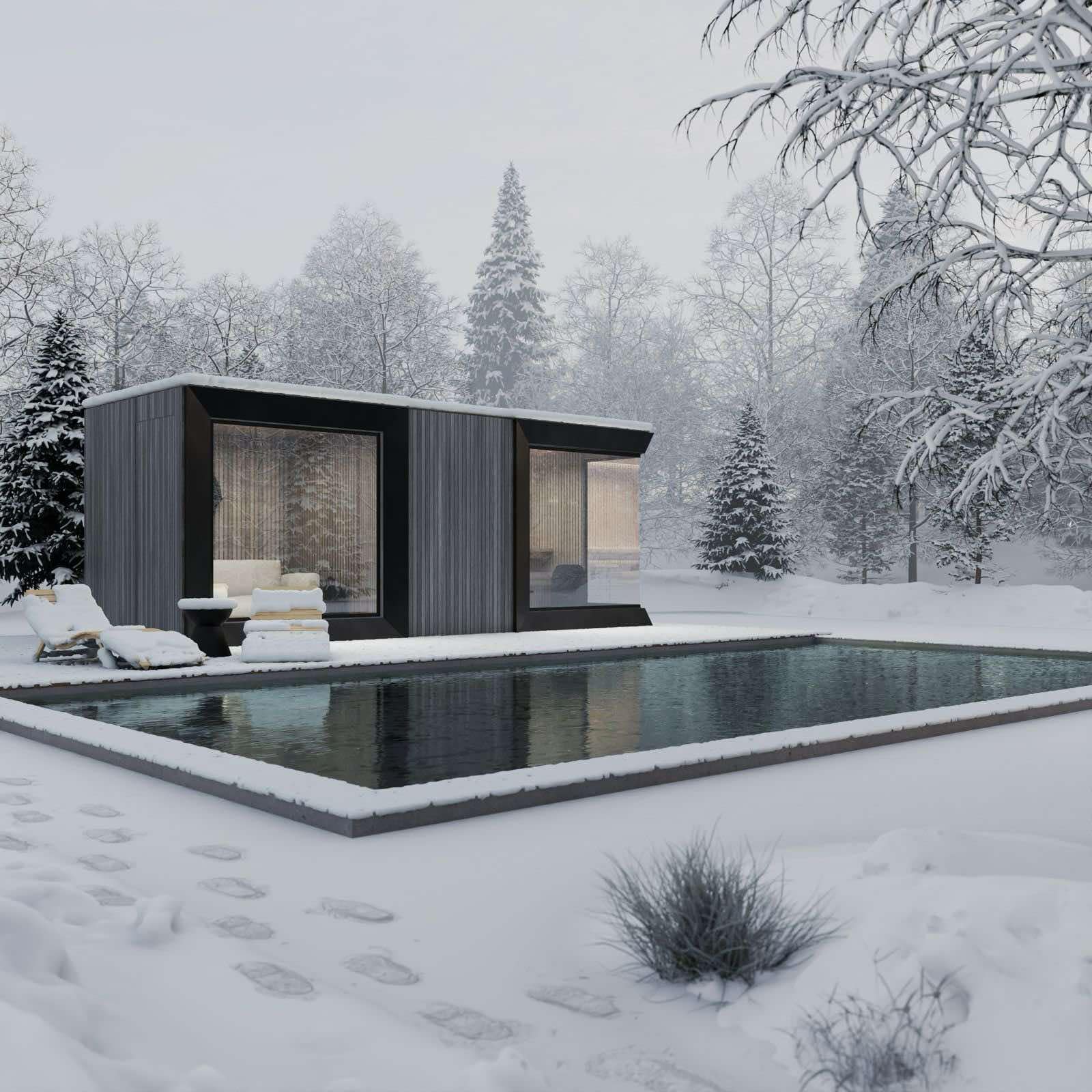 Genevas St. Moritz Light Gray – Luxury Pre-Assembled Outdoor Sauna with Lounge & Shower Cabin