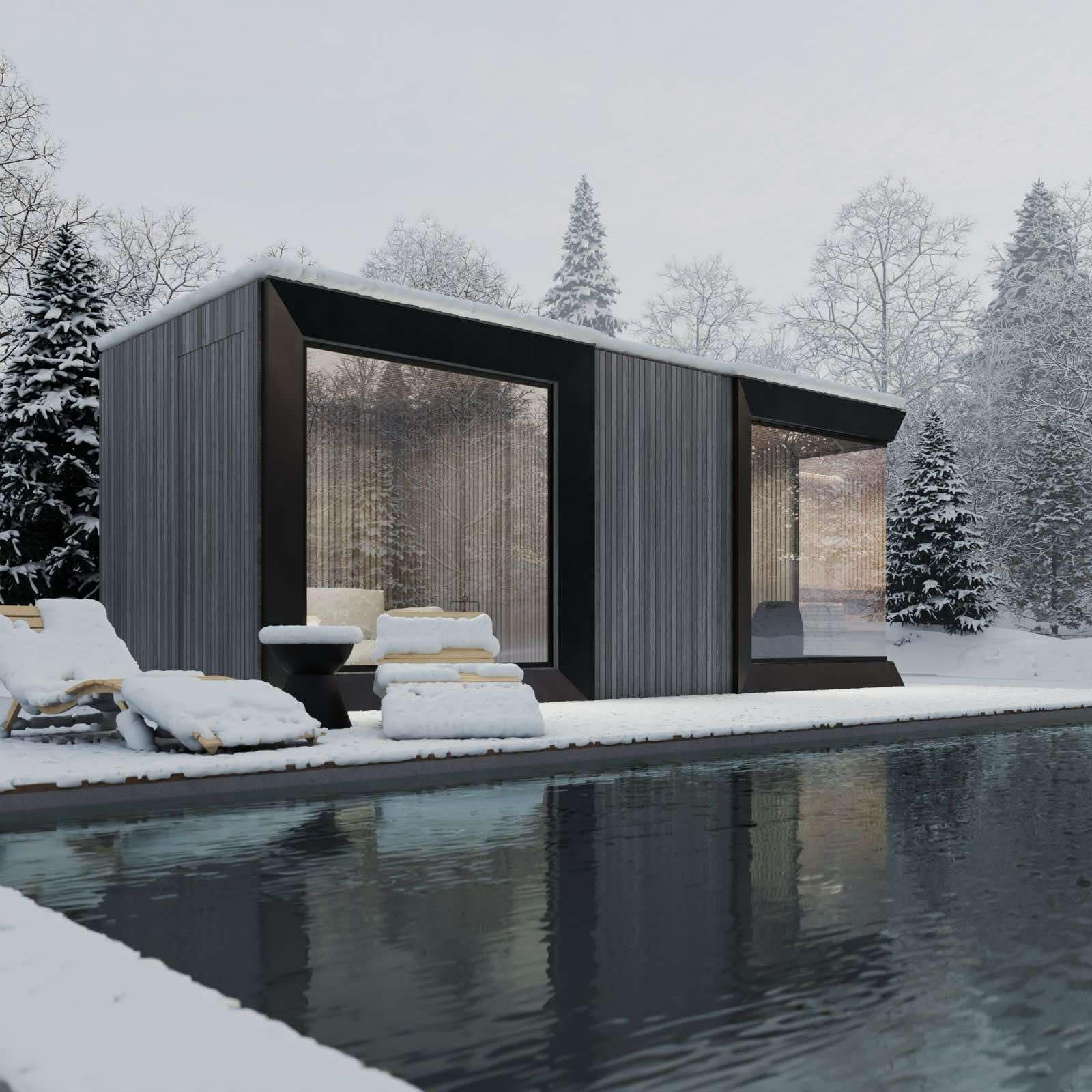 Genevas St. Moritz Light Gray – Luxury Pre-Assembled Outdoor Sauna with Lounge & Shower Cabin