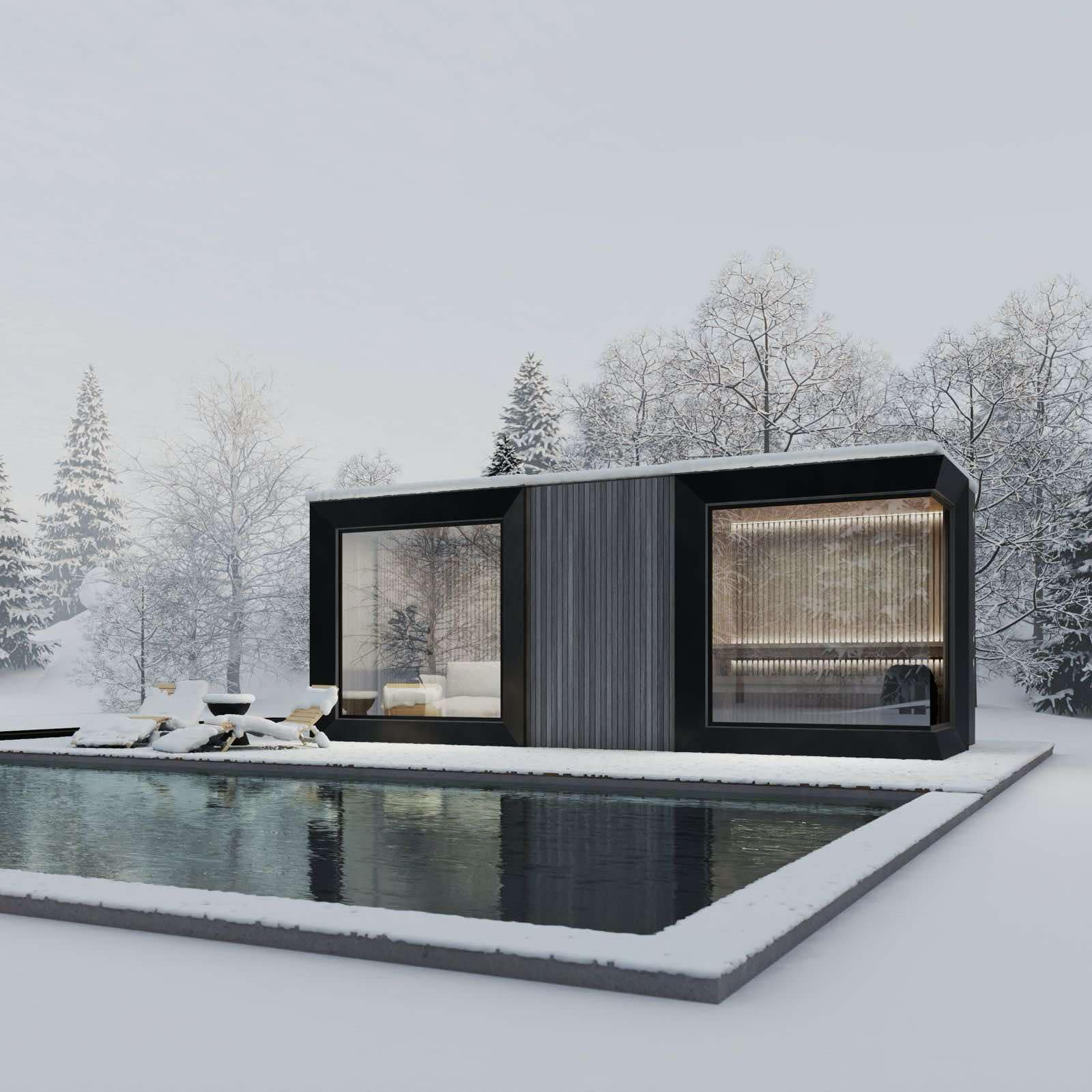 Genevas St. Moritz Light Gray – Luxury Pre-Assembled Outdoor Sauna with Lounge & Shower Cabin