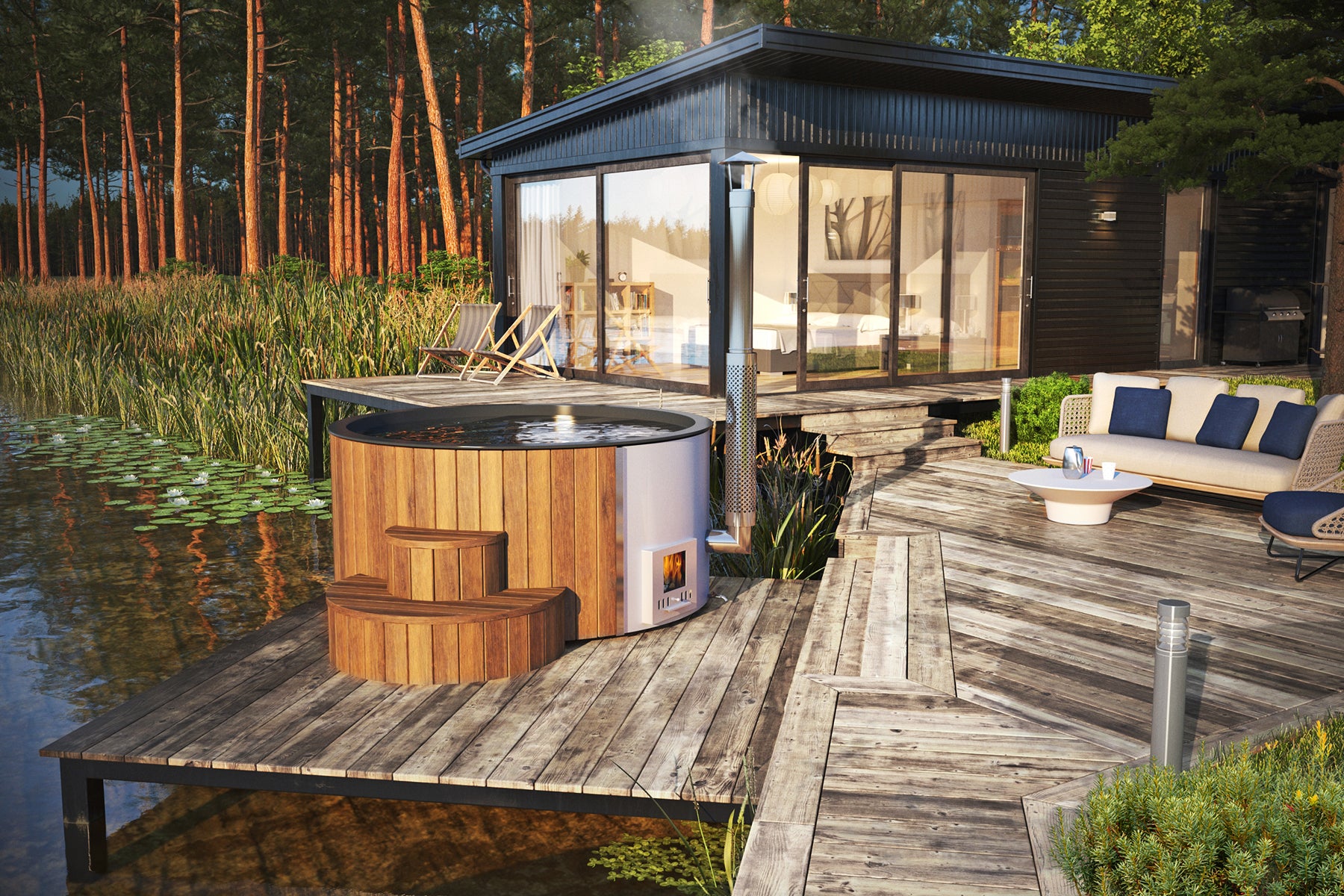 SaunaLife S4N Wood-Fired Hot Tub | 6-Person Thermo-Spruce Spa