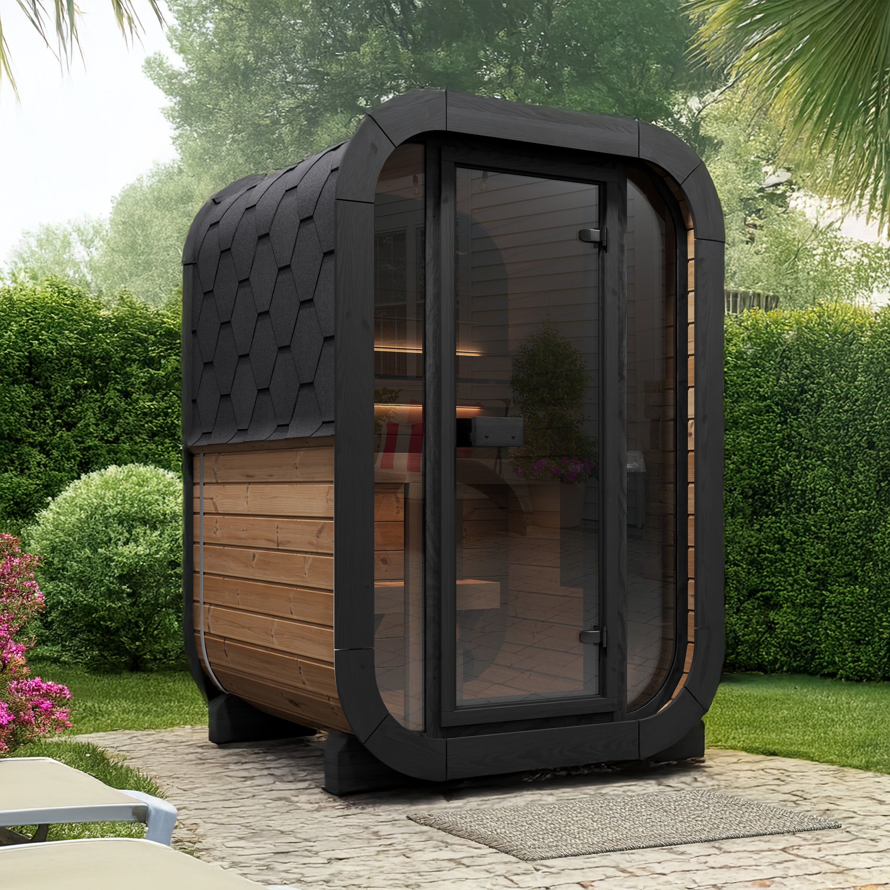 SaunaLife CL3G Outdoor Cube Sauna – 1-2 Person Thermo-Spruce Retreat