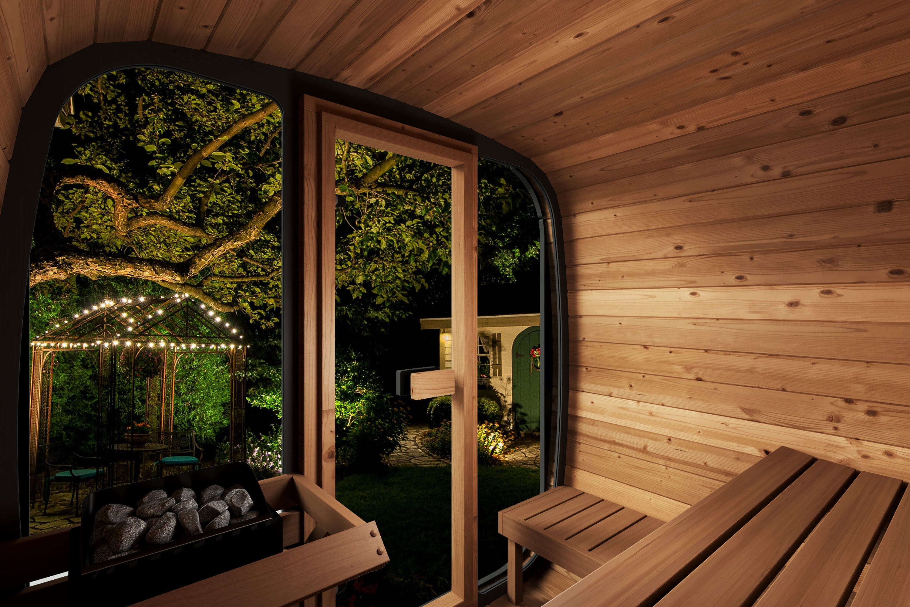 SaunaLife CL5G 4-Person Outdoor Thermo-Spruce Cube Sauna Kit with Wi-Fi LED
