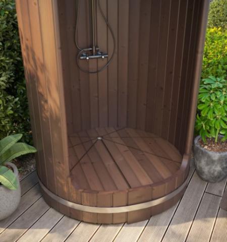 SaunaLife R3 Outdoor Barrel Shower, Rain-Series Thermo-Spruce 53.2 x 89.8