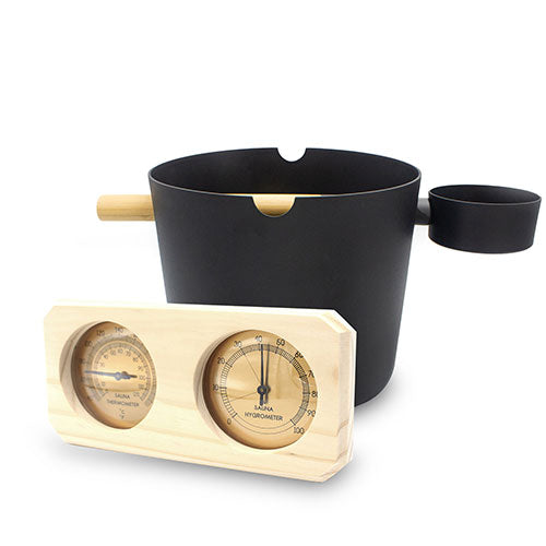 SaunaLife Accessory Package 7 – Bucket, Ladle, Thermometer & Hygrometer