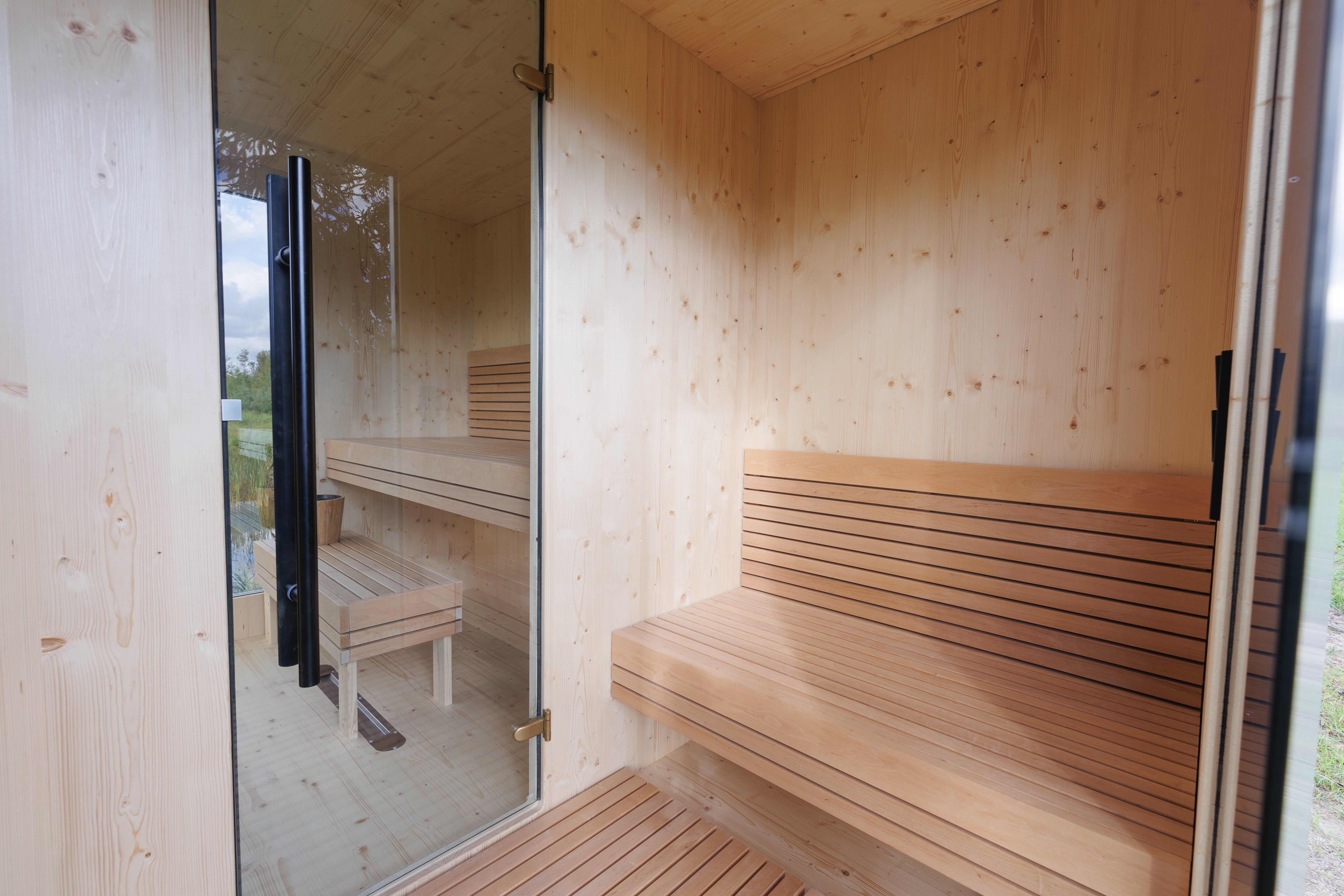 Genevas Zermatt Pre-Assembled Outdoor Sauna Cabin with Private Changing Room