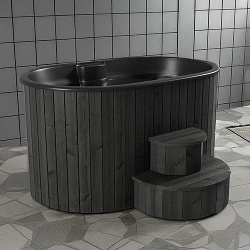 SaunaLife S2B 2-Person Cold/Hot Plunge Tub | Black Thermo-Pine, 200 Gal