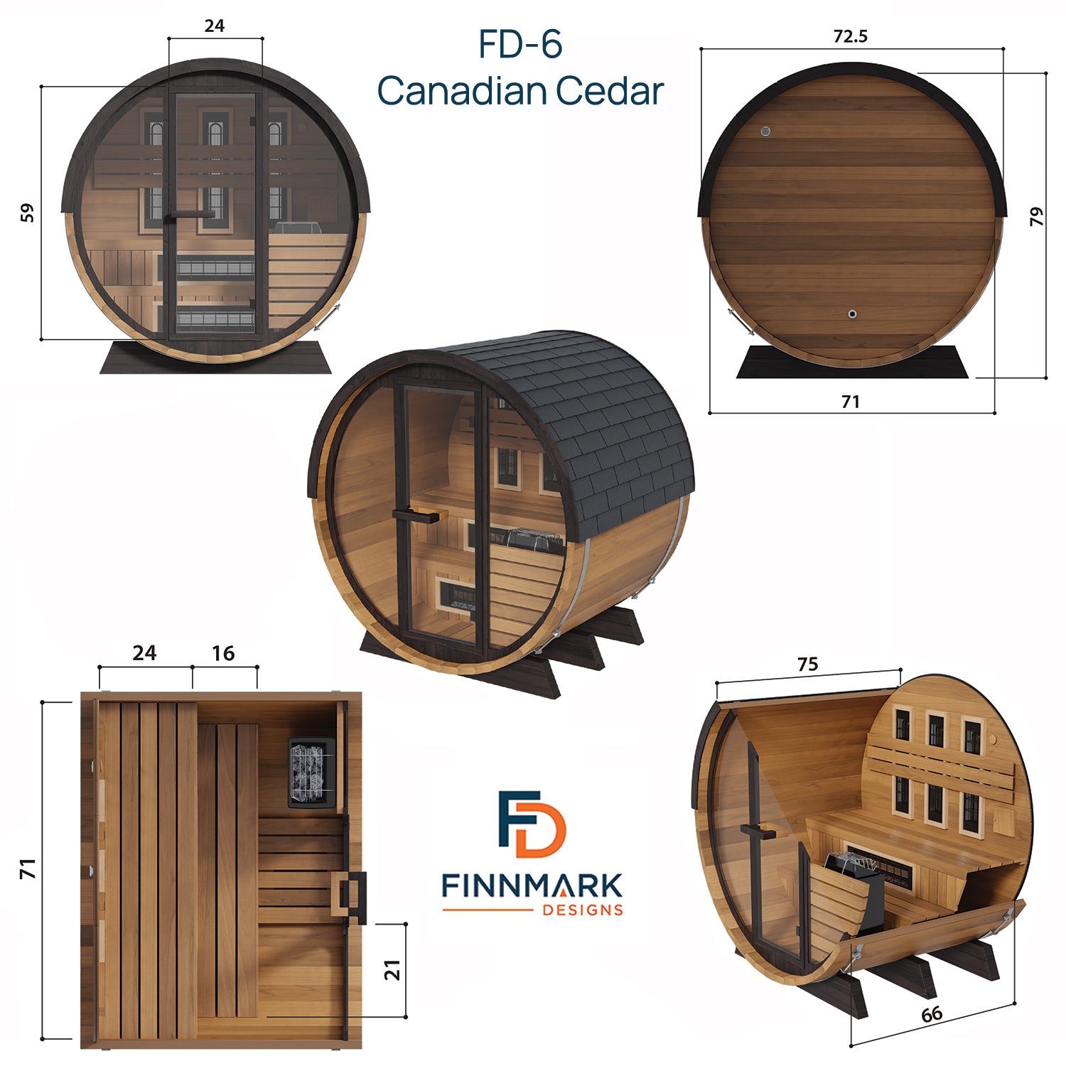 Finnmark FD-6 Outdoor Cedar Barrel Sauna | 4 Person Hybrid Near & Far