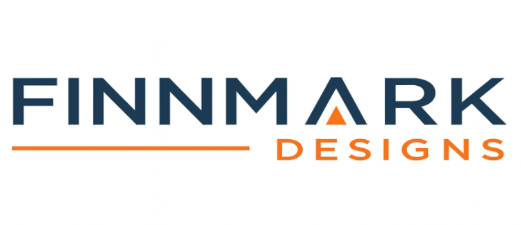 Finnmark Designs logo with blue and orange text on a white background