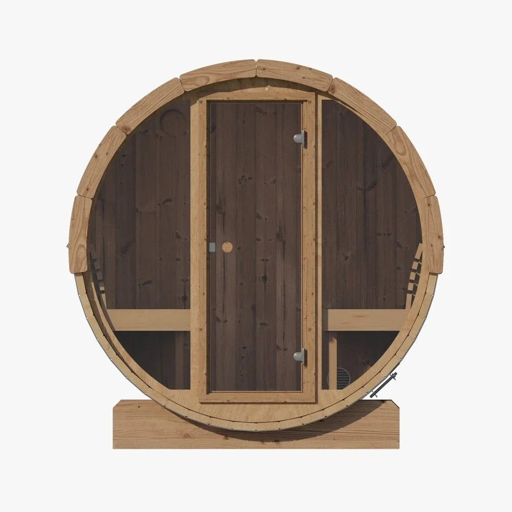SaunaLife E7G Barrel Sauna | 4 Person Outdoor Glass Front