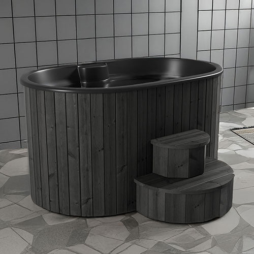 SaunaLife S2B 2-Person Cold/Hot Plunge Tub | Black Thermo-Pine, 200 Gal