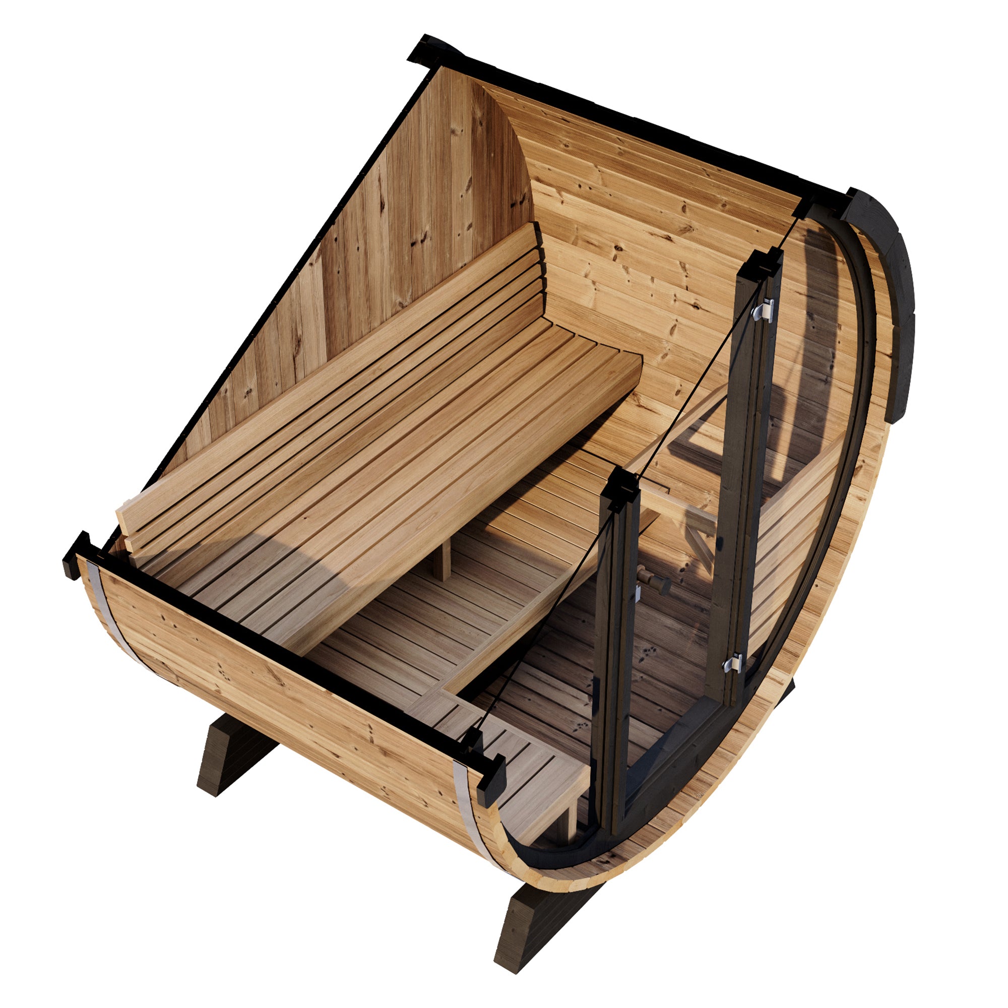 SaunaLife EE6G Barrel Sauna | 4 Person Glass-Front Outdoor