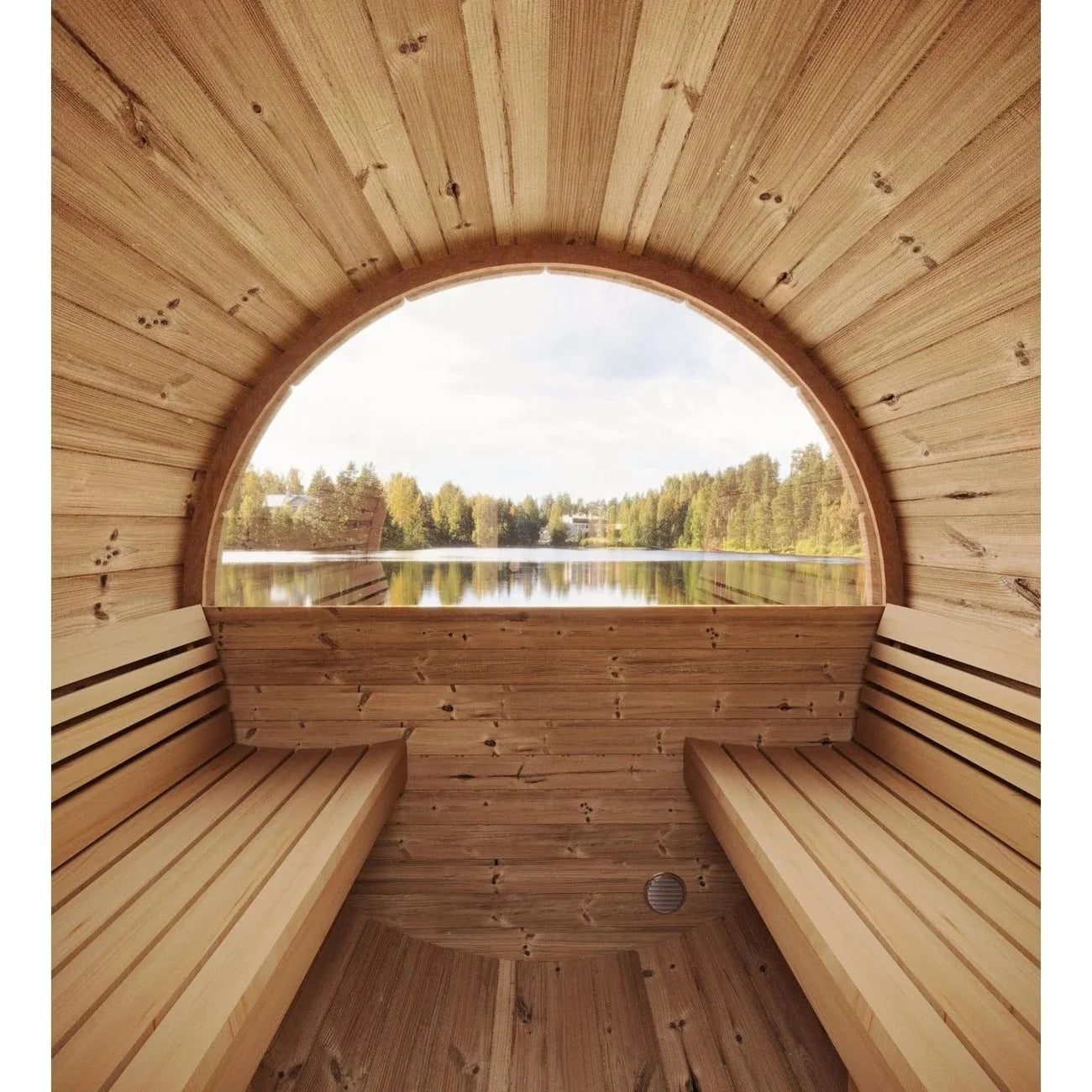 SaunaLife E7G Barrel Sauna | 4 Person Outdoor Glass Front