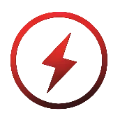 Red lightning bolt symbol in a red circle on a black background