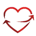 Red heart with arrows on a black background