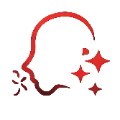Red silhouette of a face with star-like shapes on a black background