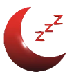 Red crescent moon with sleep icon on a black background