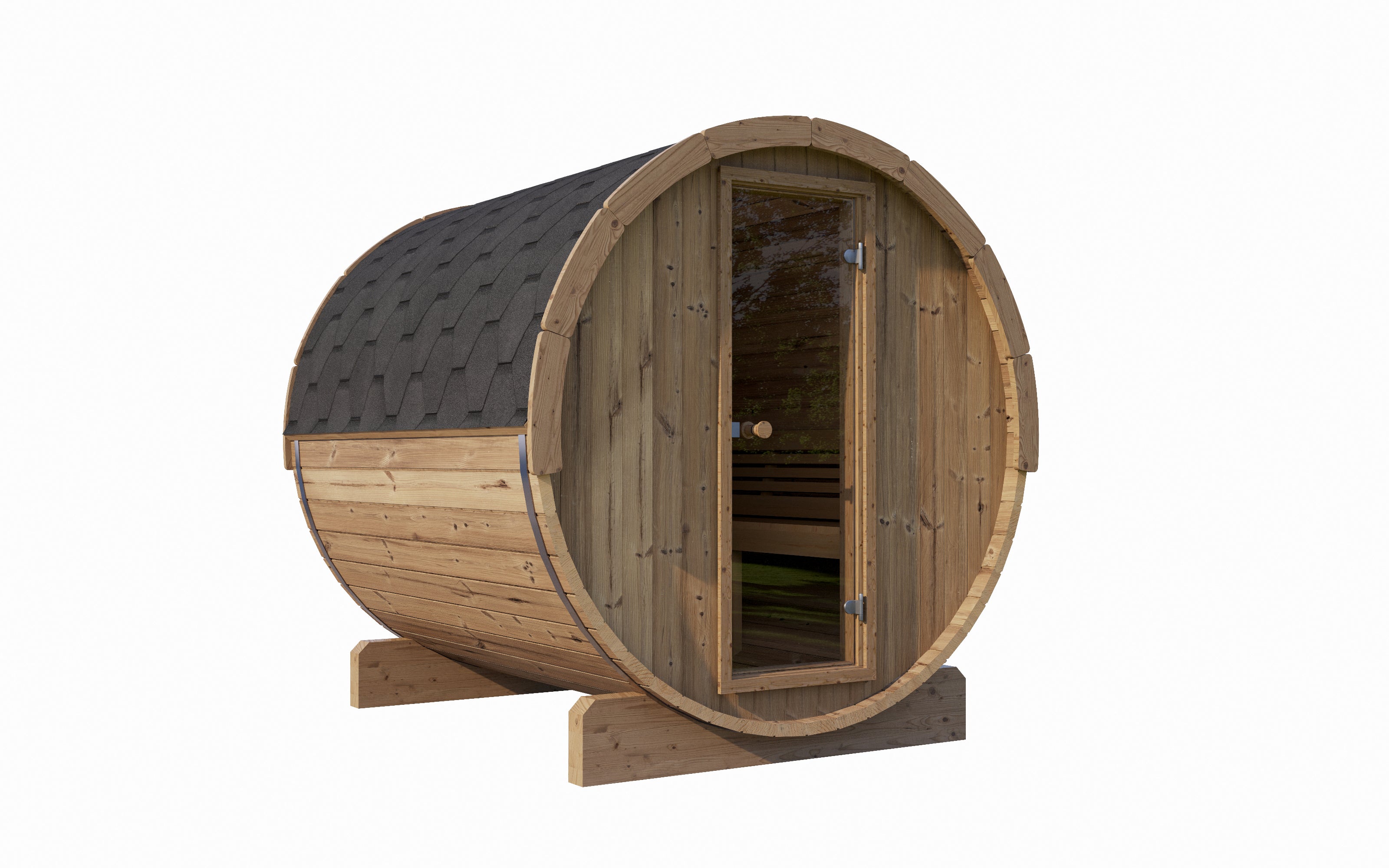 SaunaLife E8G Barrel Sauna | 6 Person Glass Front Outdoor