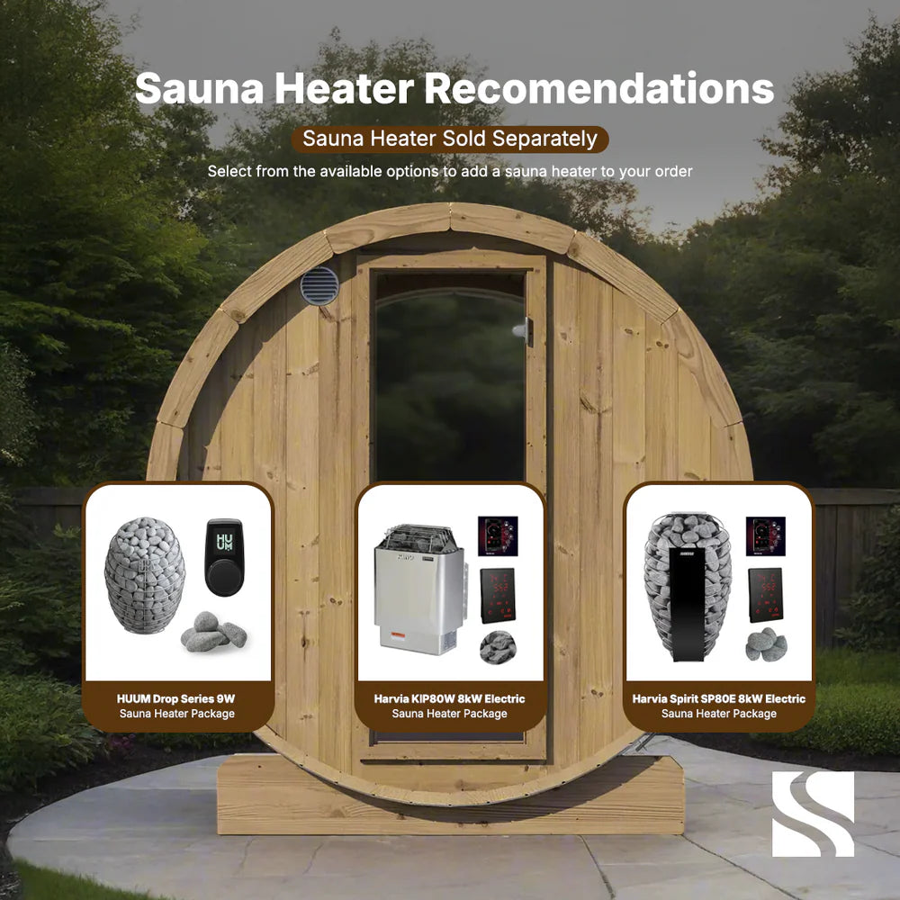 SaunaLife E8G Barrel Sauna | 6 Person Glass Front Outdoor