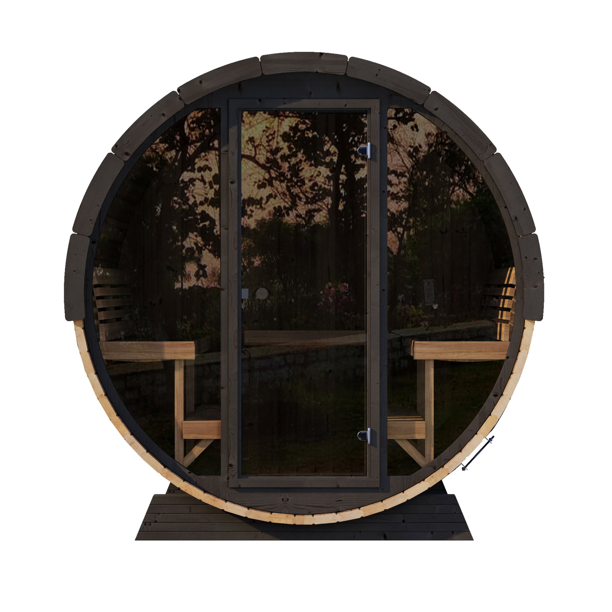 SaunaLife EE8G Barrel Sauna | 6 Person Glass Front