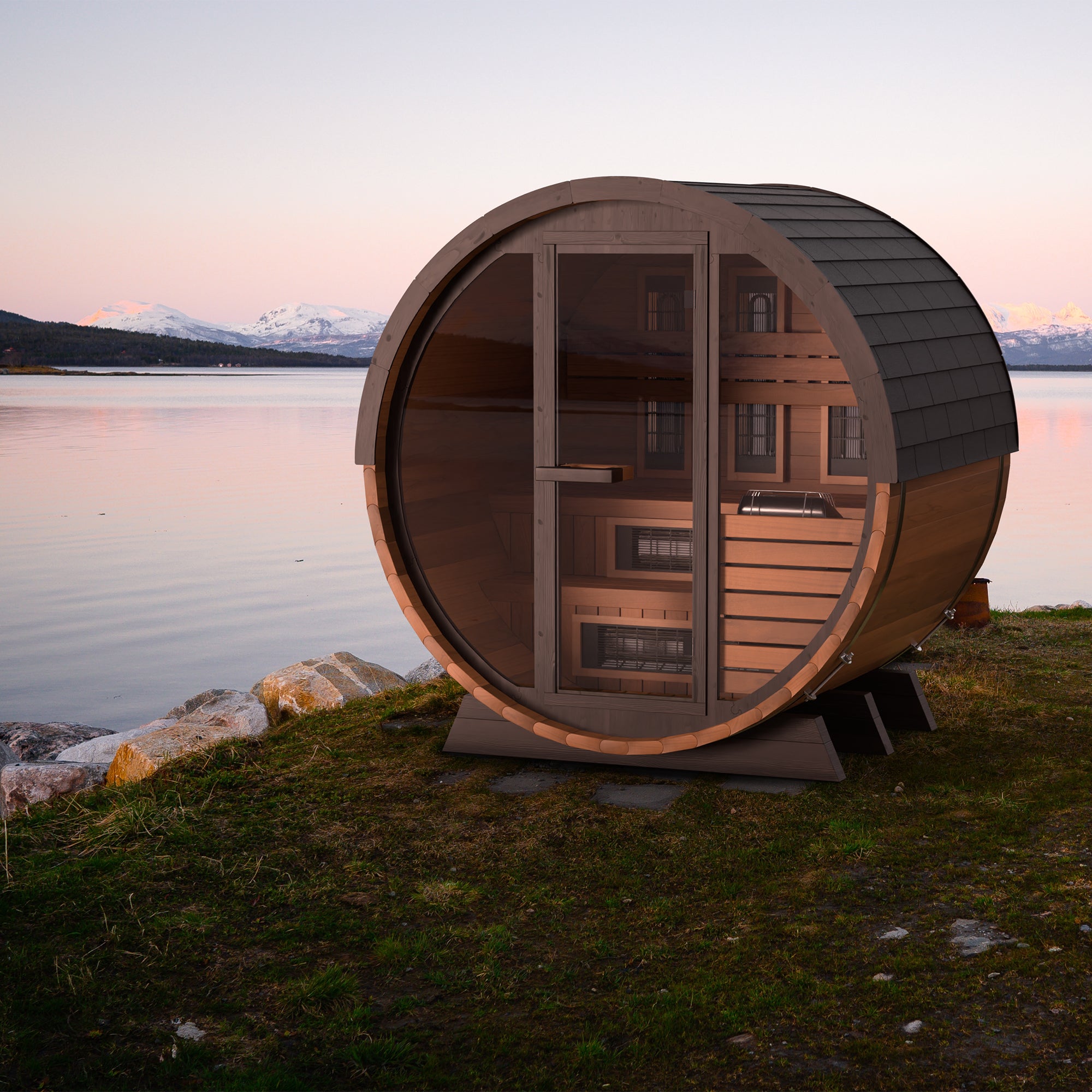 Finnmark FD-6 Outdoor Cedar Barrel Sauna | 4 Person Hybrid Near & Far