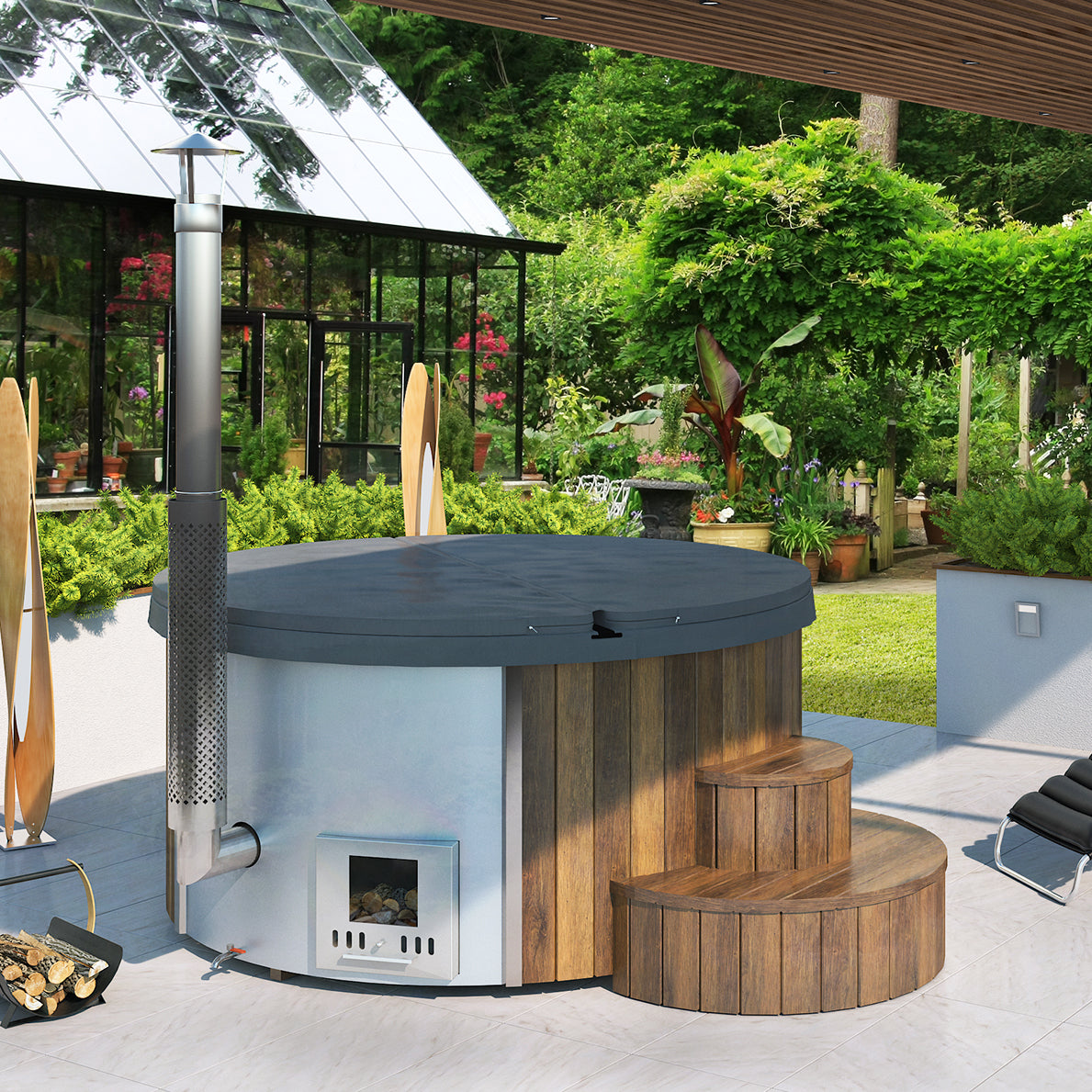 SaunaLife S4N Wood-Fired Hot Tub | 6-Person Thermo-Spruce Spa