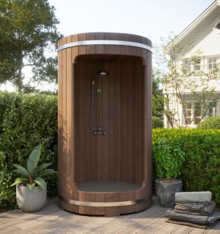SaunaLife R3 Outdoor Barrel Shower — Rain-Series, 53″W x 90″H