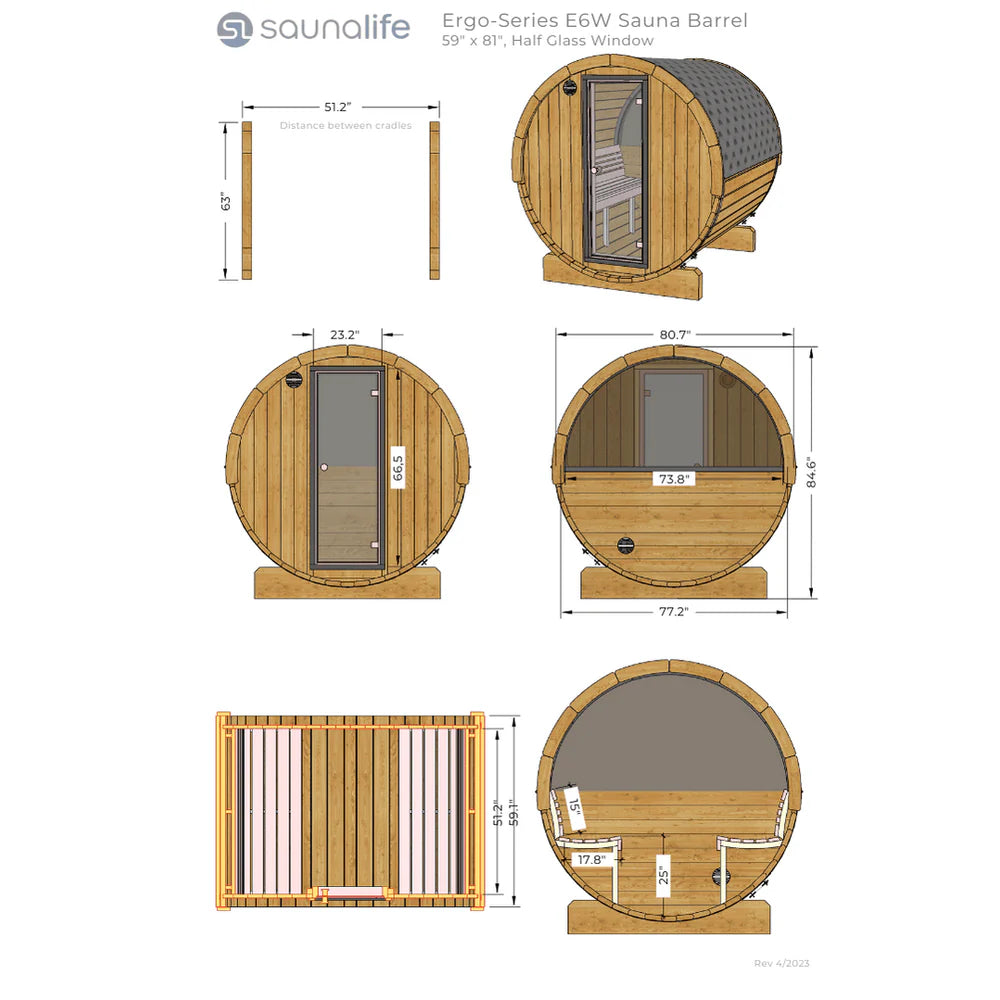 SaunaLife E6 Barrel Sauna | 3 Person Outdoor ERGO Series
