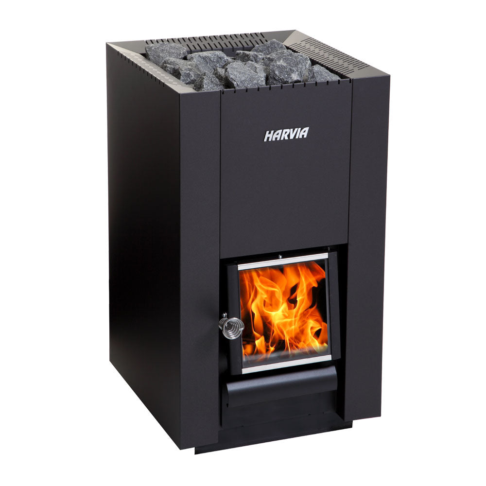 Harvia Linear 16 Black Wood Sauna Stove | 17.9 kW, Glass Door, 212–565 ft³
