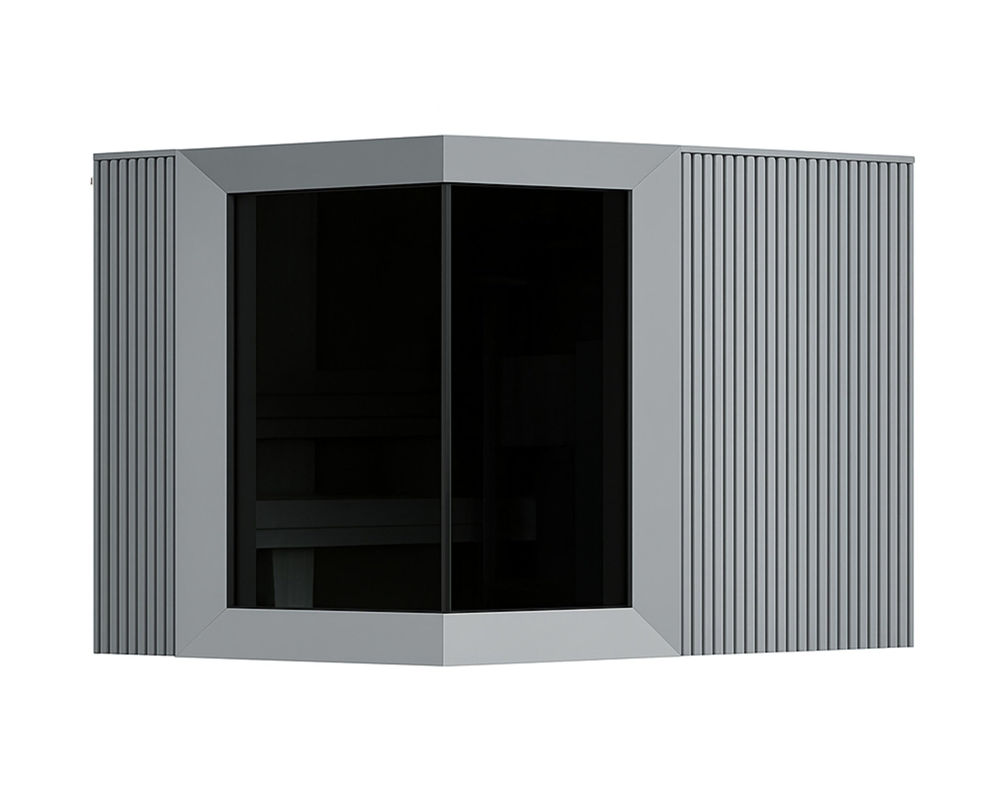 Modern wall-mounted cabinet with glass door on a white background
