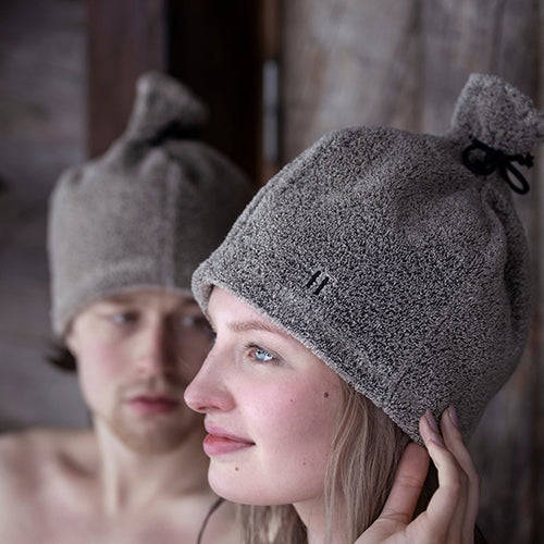 Rento Linen Terry Sauna Hat – Brown Linen & Cotton, Made in Finland