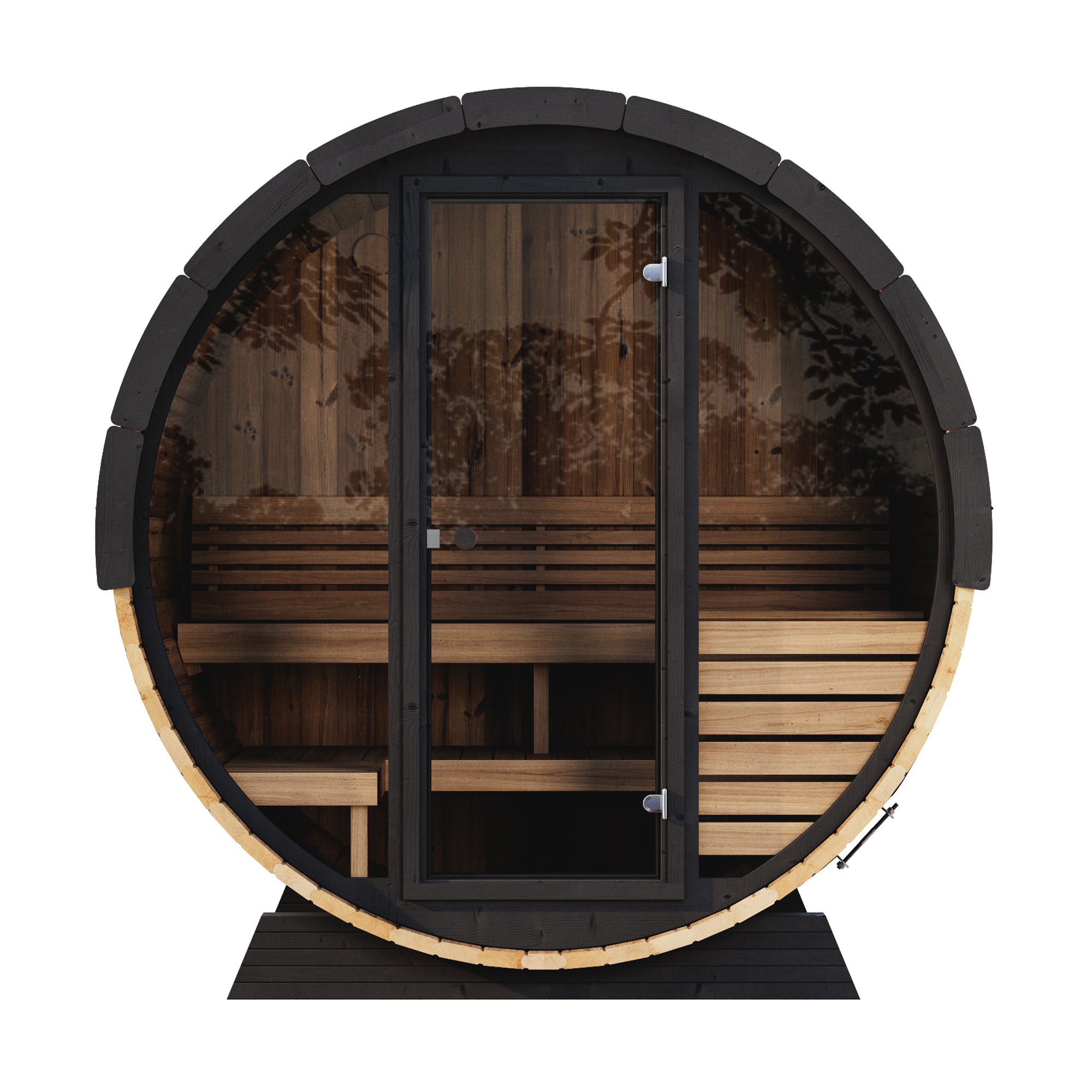 SaunaLife EE6G Barrel Sauna | 4 Person Glass-Front Outdoor
