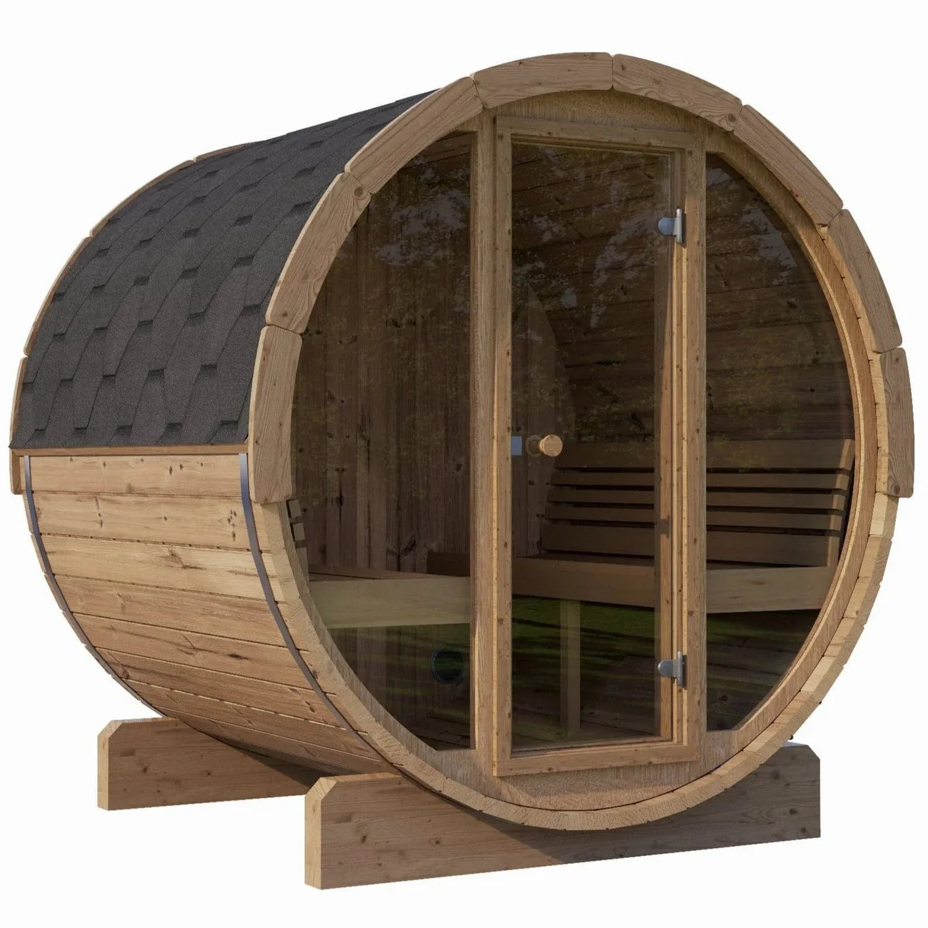 SaunaLife E7G Barrel Sauna | 4 Person Outdoor Glass Front